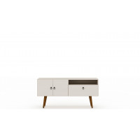 Manhattan Comfort 3PMC6 Tribeca 53.94 Mid-Century Modern TV Stand with Solid Wood Legs in Off White